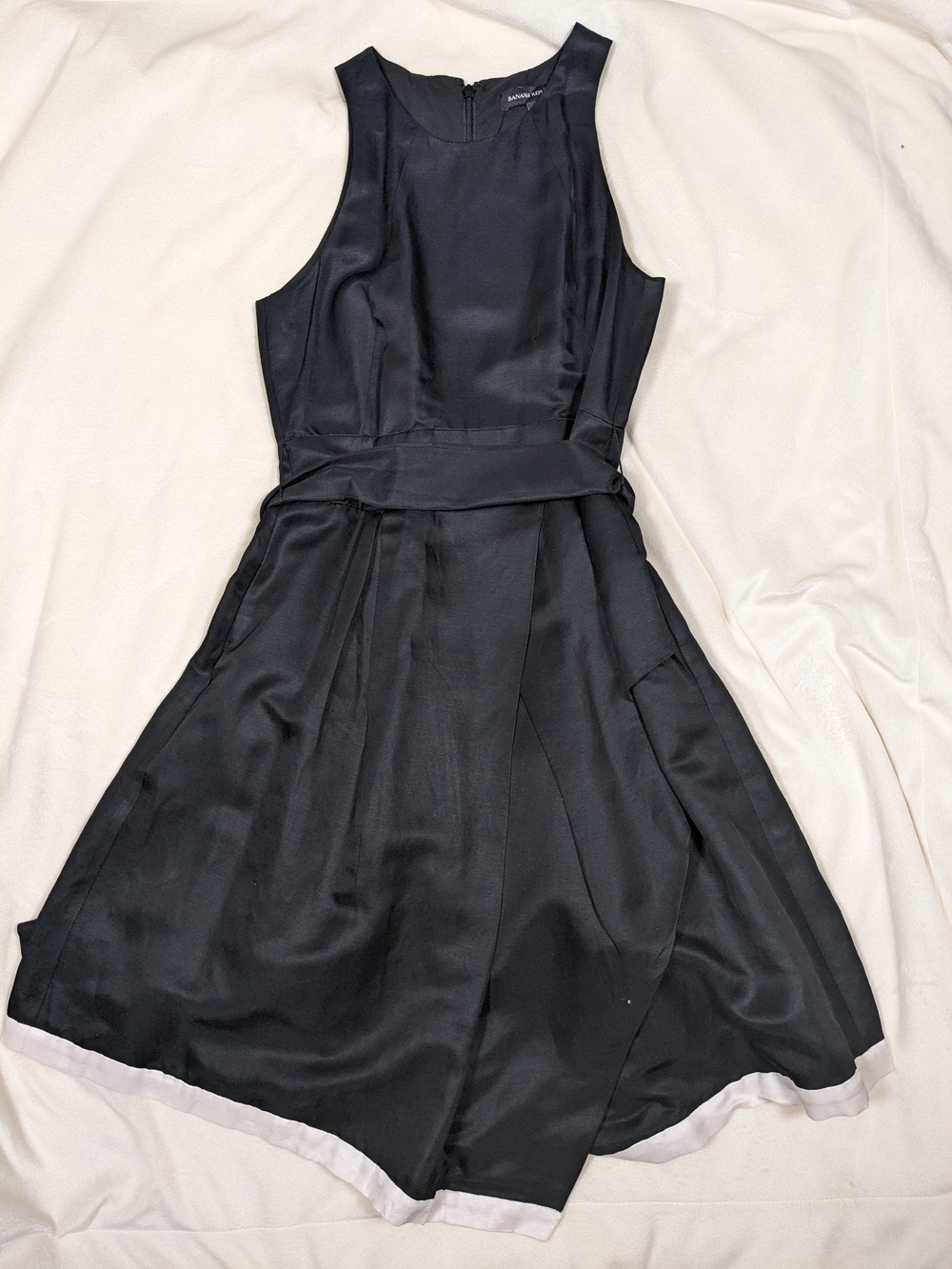 Banana Republic Black Sleeveless A Line Midi Dress with White Hem
